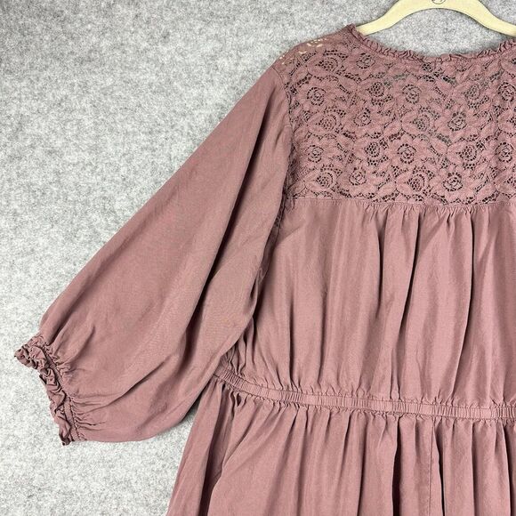 Torrid Mini Challis Ruffle Neck Shirt Dress Womens 3X Rose Taupe Pockets Lace - Picture 11 of 16